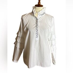 Crown & Ivy white Highland blouse with rhinestones and ruffles Size Medium